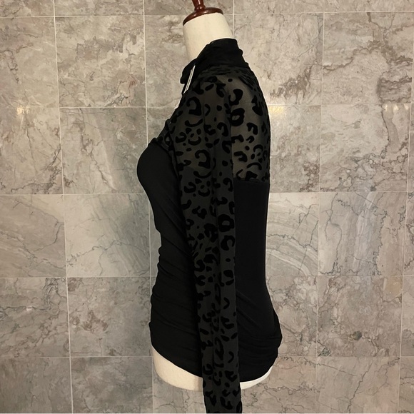 Zeagoo Animal Print Sheer Long Sleeve Mock Neck Top - Picture 5 of 8